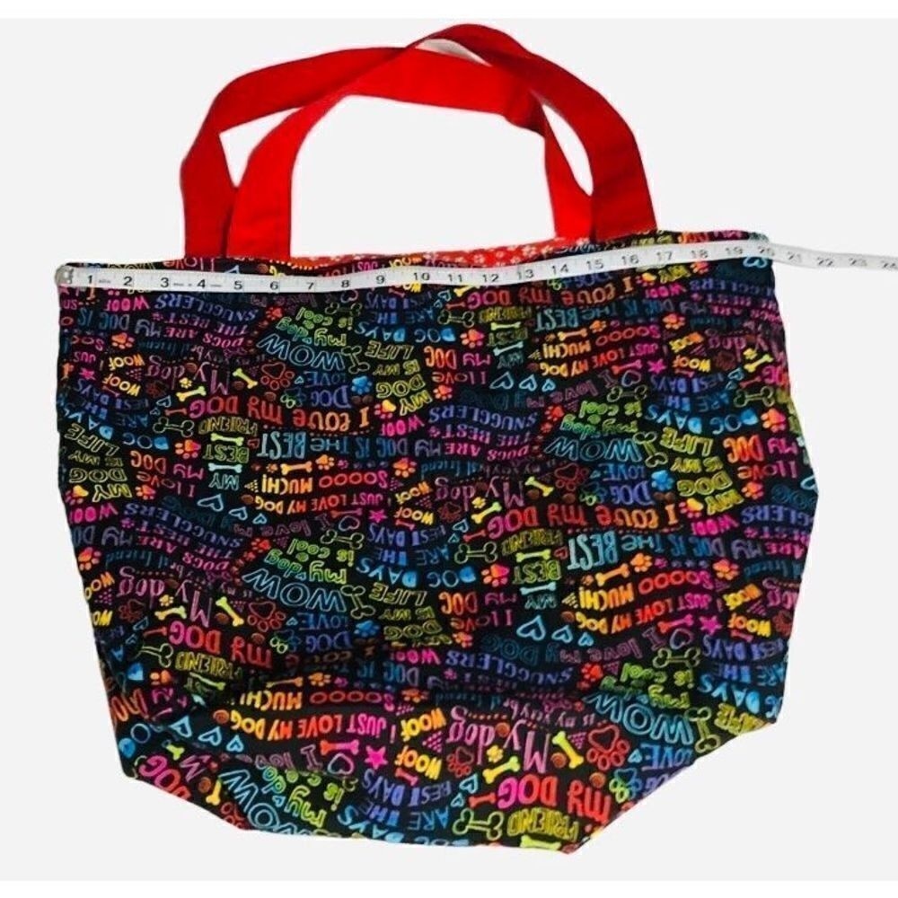 Homemade I Love My Dog Reversible Red Rainbow‎ Tote Bag, Dog Paw-print Dog-mom - Picture 6 of 6